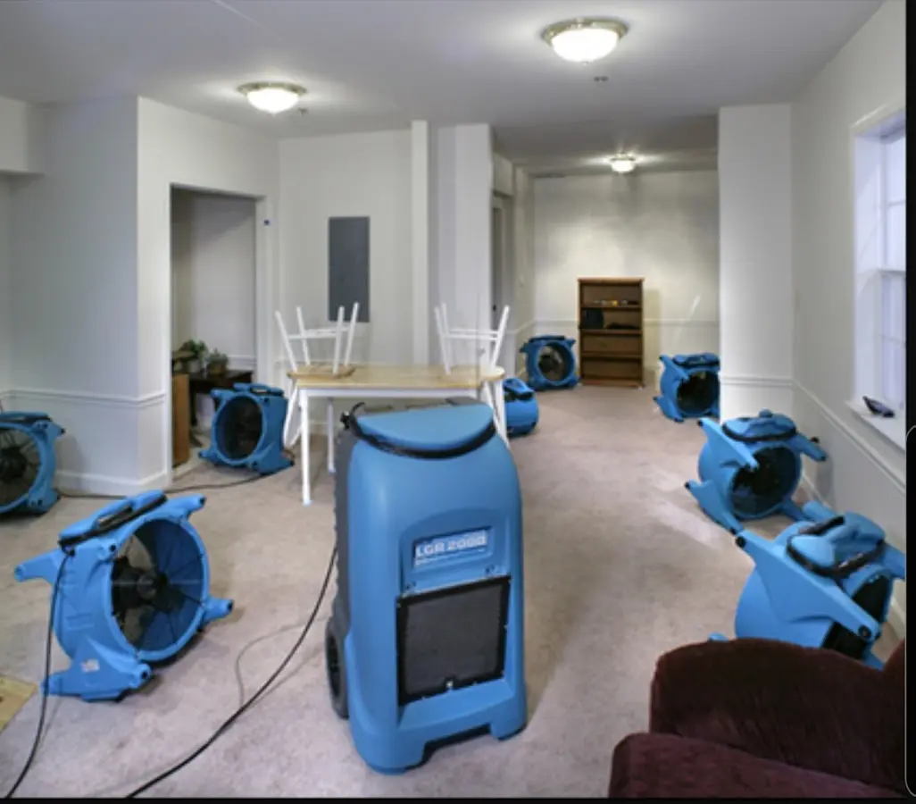 Air movers and dehumidifier setup for Water Damage Restoration in East Brunswick
